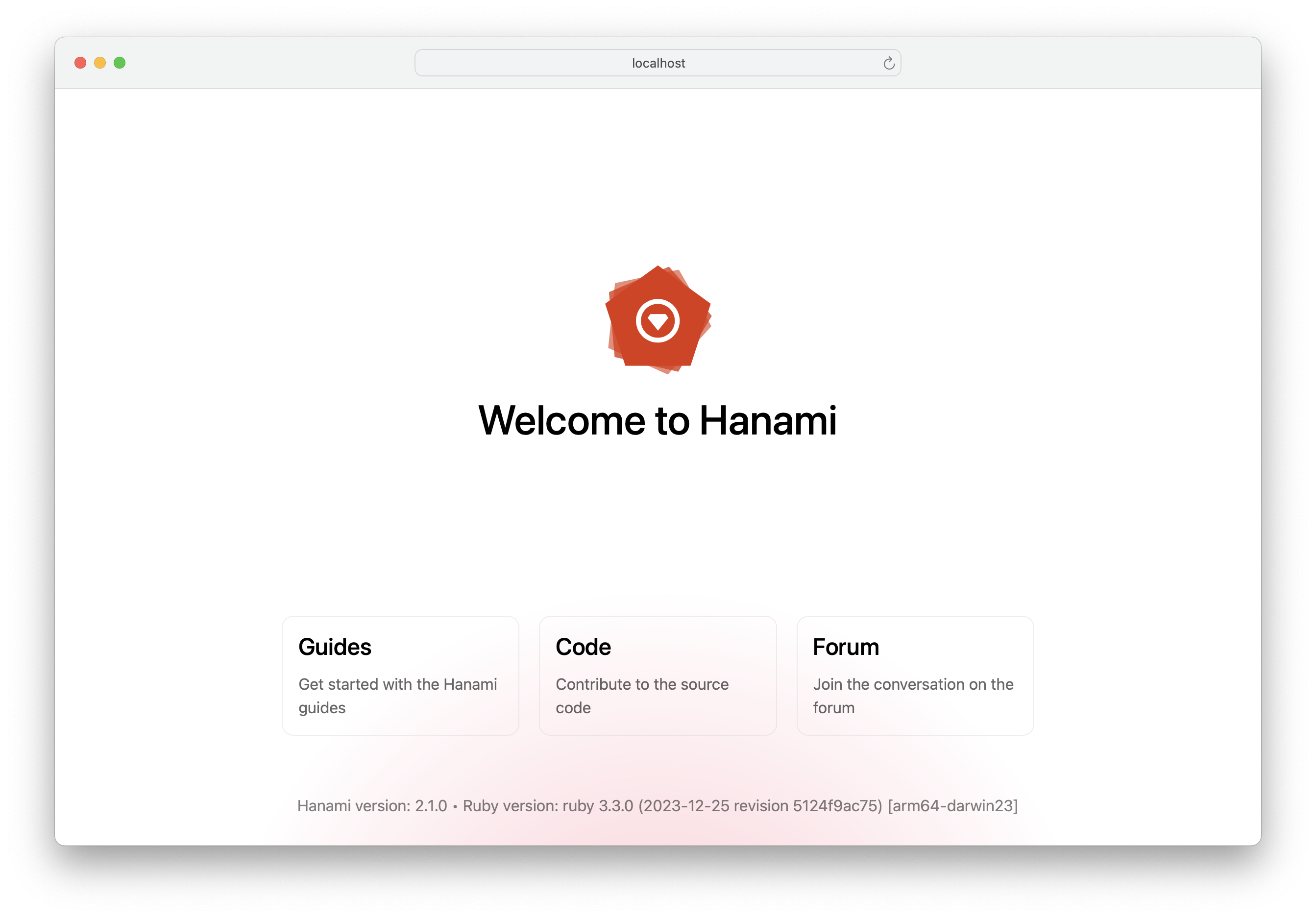 Hanami welcome screen